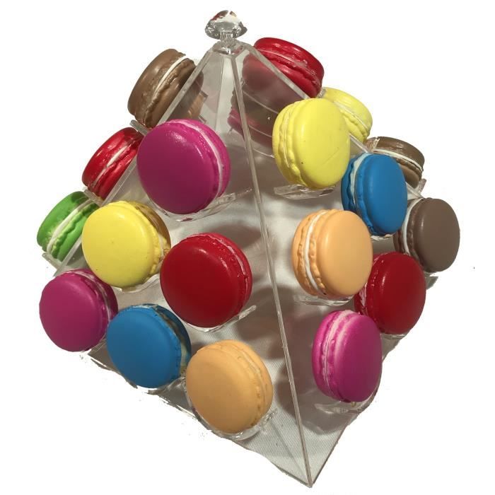 Pyramide plexiglass présentoir à macarons - taille petite : 20 x 20 x 22 cm environ - 4 x 6 macarons en présentation