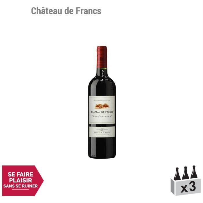 Château de Francs Les Cerisiers Rouge 2012 - Lot de 3x75cl - Appellation AOC Côtes de Bordeaux Francs - Vin Rouge de Bordeaux -