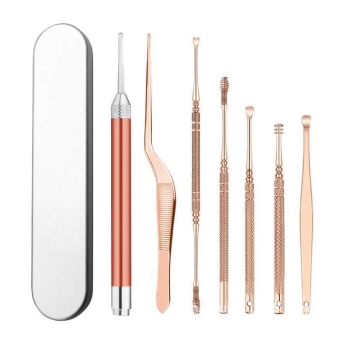 7PC LED Souple Cure-oreilles Oreille Nettoyeur Curette Cérumen Retrait Cure-oreilles D'outil De Nettoyage Pour Oreille Sans Batterie