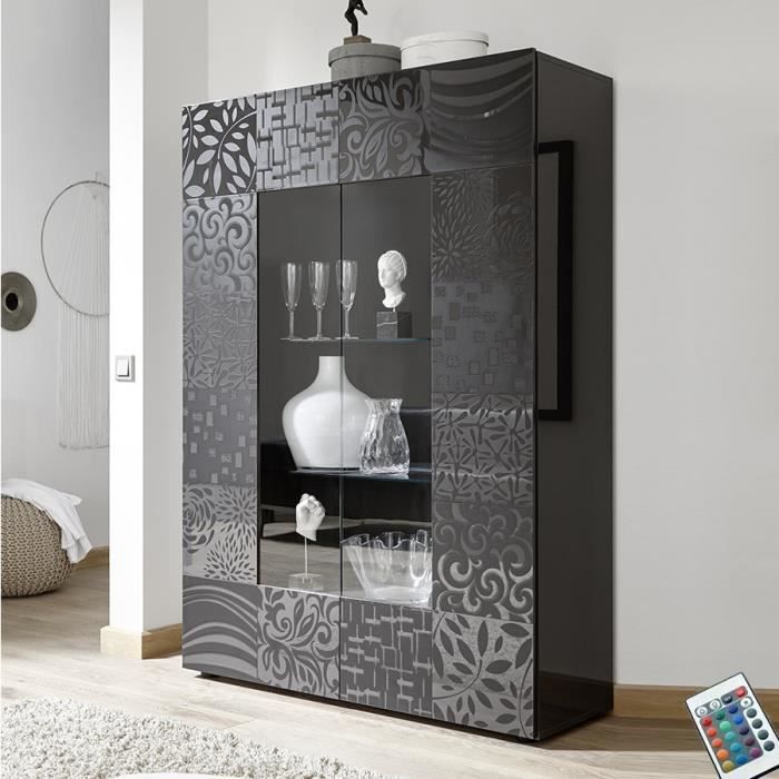 Vaisselier lumineux design gris laqué 120x170 cm ELMA 2 avec éclairage Gris