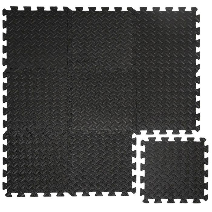 Protections Sol en mousse EVA 10mm d'épaisseur Tapis Puzzle de Fitness sport composé de 9 fragments dimension 0,81qm extensible Noir
