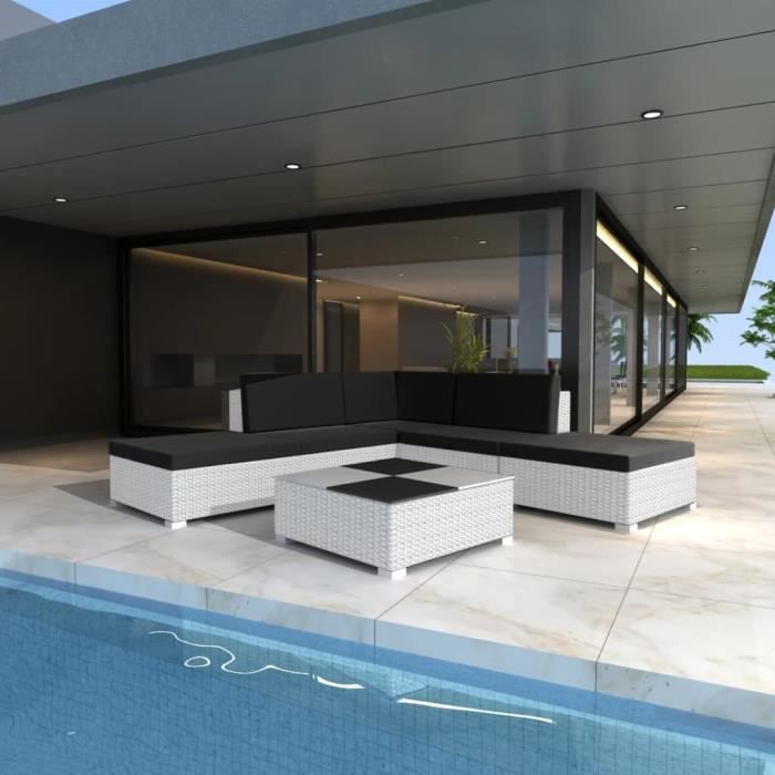 Luxueux - Salon de jardin 6 pcs - Ensemble repas de jardin - Mobilier de jardin avec coussins Résine tressée Blanc #25198