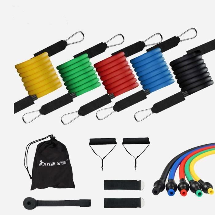 11 Pcs Bandes de Résistance Elastiques Musculation Set avec Ancre de Porte-Poignées-Sangle de Cheville pour Fitness Pilates Yoga