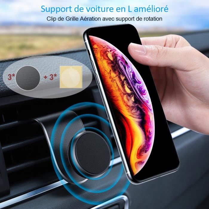 Support Téléphone Voiture Magnétique pour Grille D'aération, Porte Téléphone Aimanté Universel, Rotatif à 360° pour Smartphones
