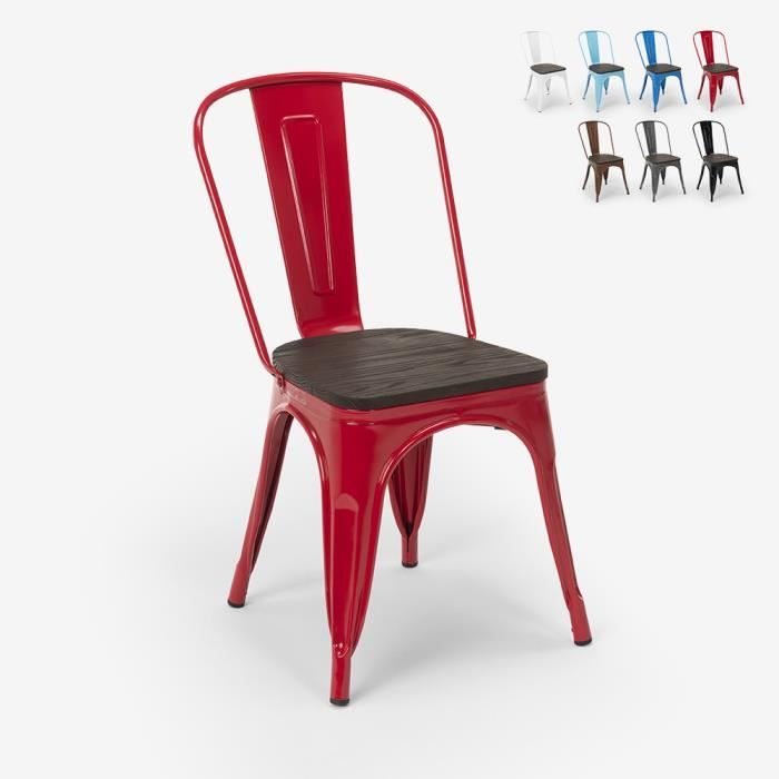 Chaises industrielles en bois et acier Tolix pour cuisine et bar STEEL WOOD - couleur:Rouge