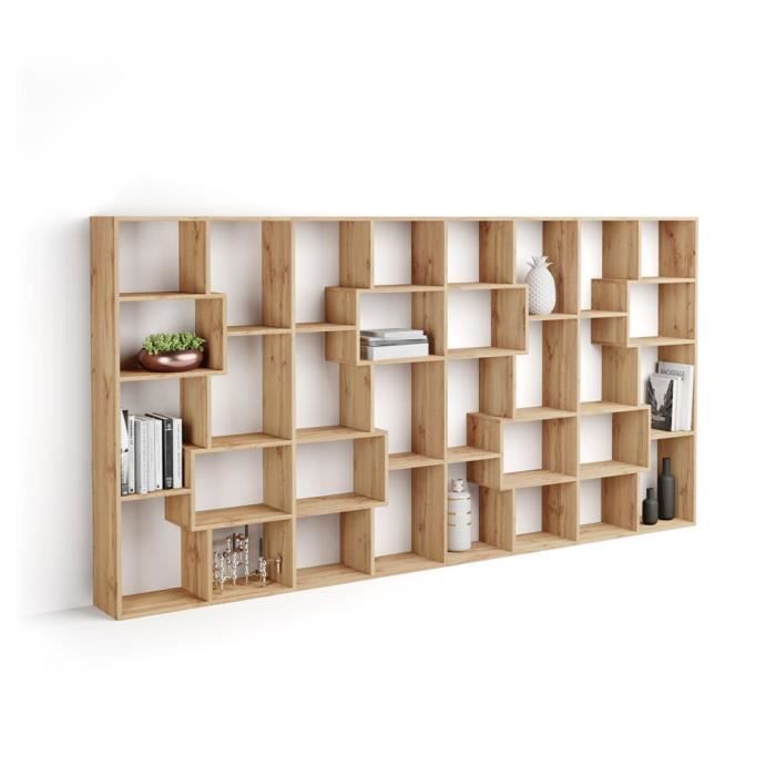 Mobili Fiver, Bibliothèque L Iacopo (160,8 x 314,6 cm), Bois Rustique, Mélaminé, Made in Italy