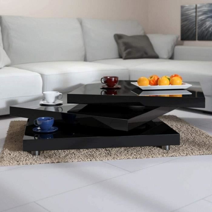 TABLE GIGOGNE ADHW Table Basse De Salon 76 X 76 Cm Ou 60 X 60 Cm Moderne Blanc-Noir Rotative 360° (Color : Schwarz)387