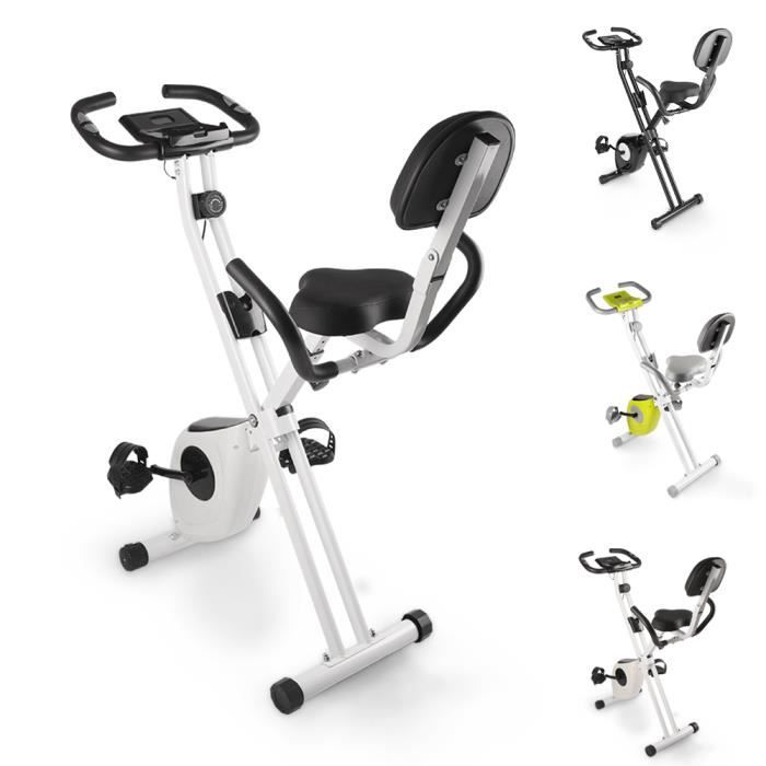BIGZZIA Vélo d'appartement - poignées ergonomiques - 8 Niveaux de Résistance - Écran LCD avec 6 fonctions - Noir et Blanc