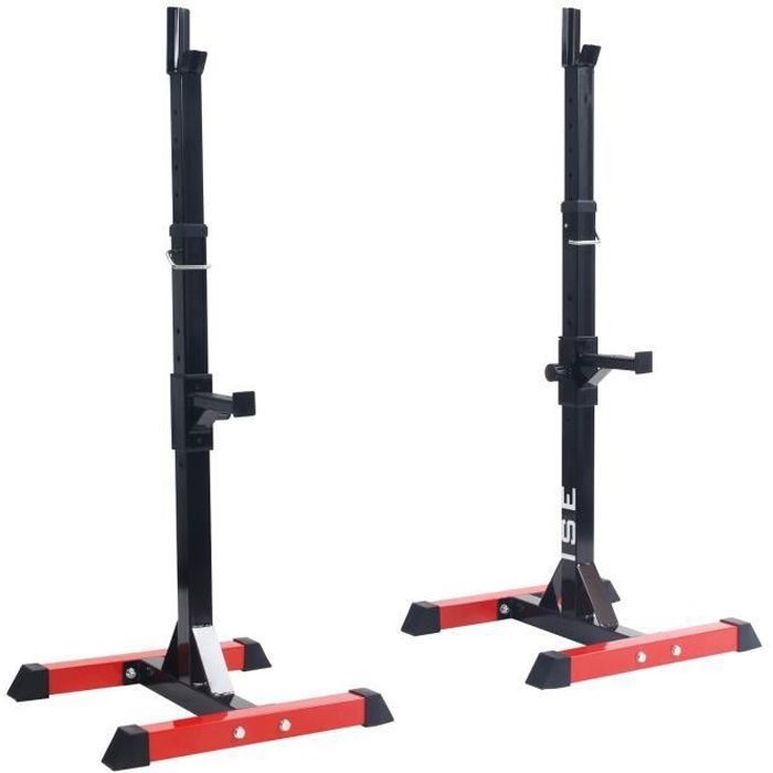 ISE Cage de Squat Support de Squat Réglable Squat Rack Avec Barre de Support pour Haltères-Charge Max.200kg-15 niveaux de réglages