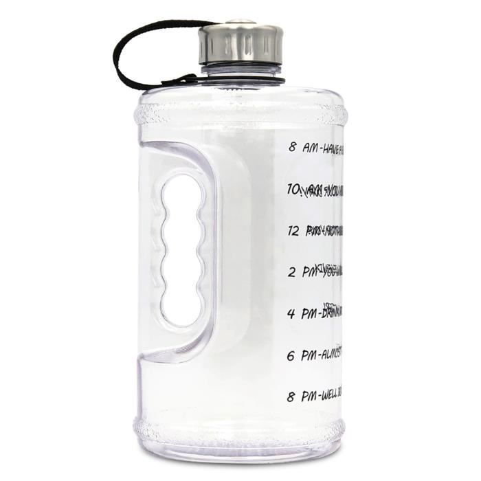 Gourde,Bouteille d'eau avec marqueur de temps sans BPA, 1l-2,2 l-3,78 l, gourde de sport pour gymnastique, - Type Transparent 2.2L