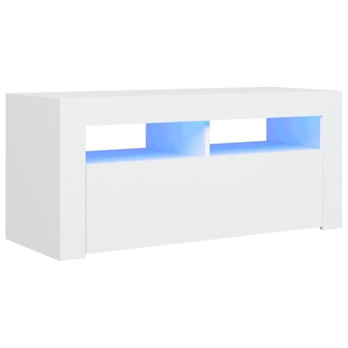 AYNEFY Meuble TV avec lumières LED Avec design à la fois tendance et pratique Blanc 90x35x40 cm