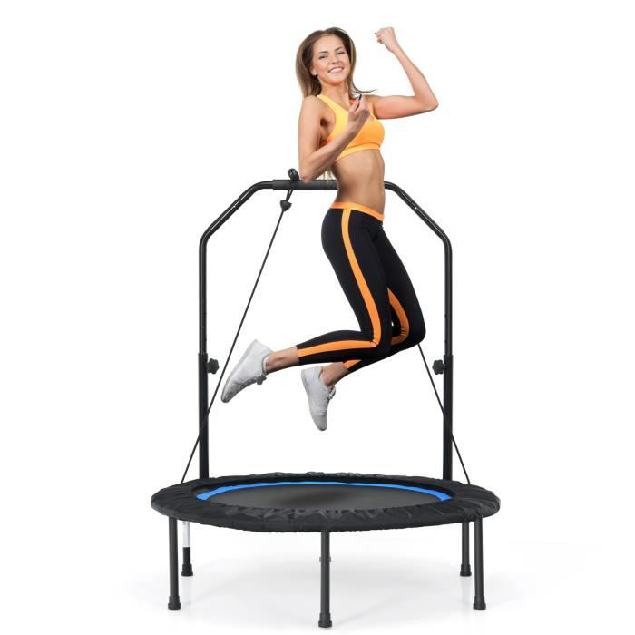 DREAMADE Trampoline de Fitness Pliable 101CM avec Hauteur Réglable et Poignée, 2 Bandes de Résistance Charge 150KG pour Enfant,Bleu