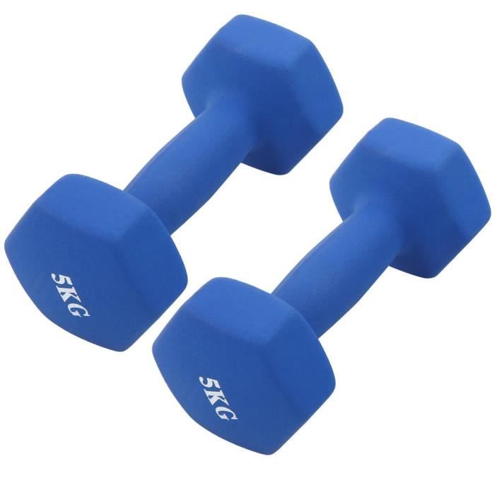 YOS- Haltères hexagonales 2Pcs x 5kg Entraînement De Gym À Domicile Haltères Haltérophilie bleu