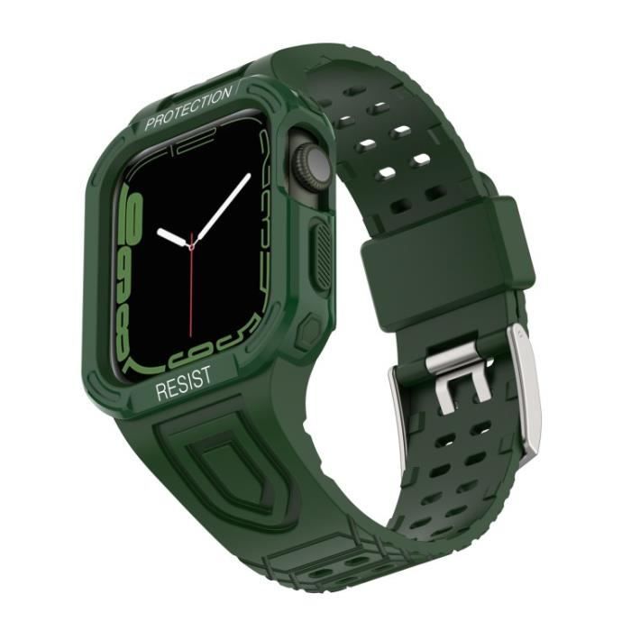 Sangle Pour Apple Watch Series 1-2-3 42Mm-4-5-6-Se 44Mm-7 45Mm Coumor Contrast Adjustable Band + Protective Case,Vert De Minuit-Vert