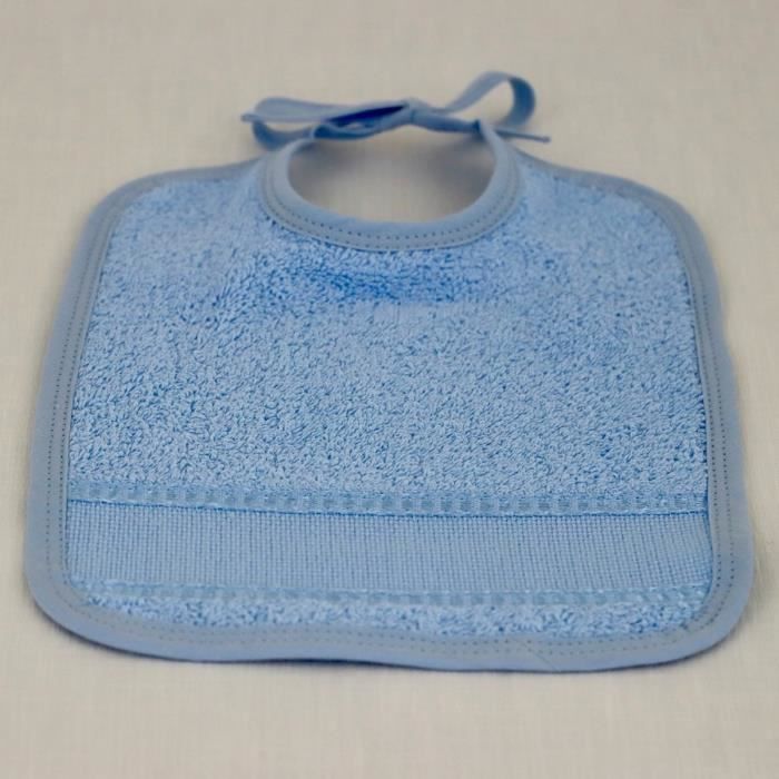 LINANDELLE - Bavoir uni en coton fermeture à liens et bande à broder AIDA - Bleu