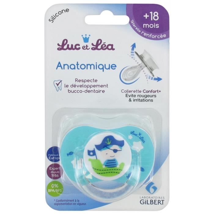 Sucettes-Luc et Léa Sucette Silicone Anatomique avec Anneau 18 Mois et + (Modèle : Pirate)