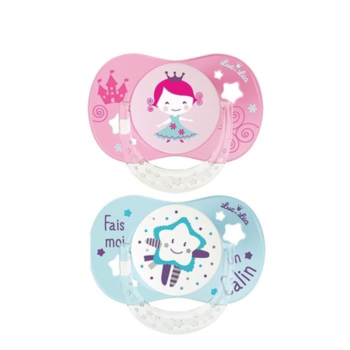 luc et lea sucette symetrique silicone 6 mois et plus princesse fais moi un calin