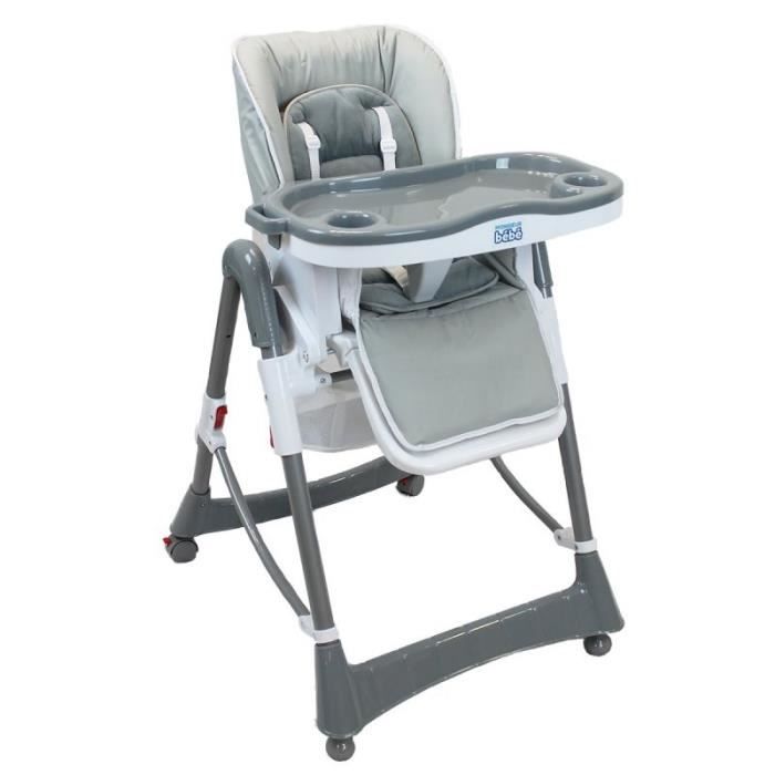 MONSIEUR BEBE - Chaise haute bébé pliable - Réglable hauteur, dossier et tablette - Jusqu'à 18Kg - Gris
