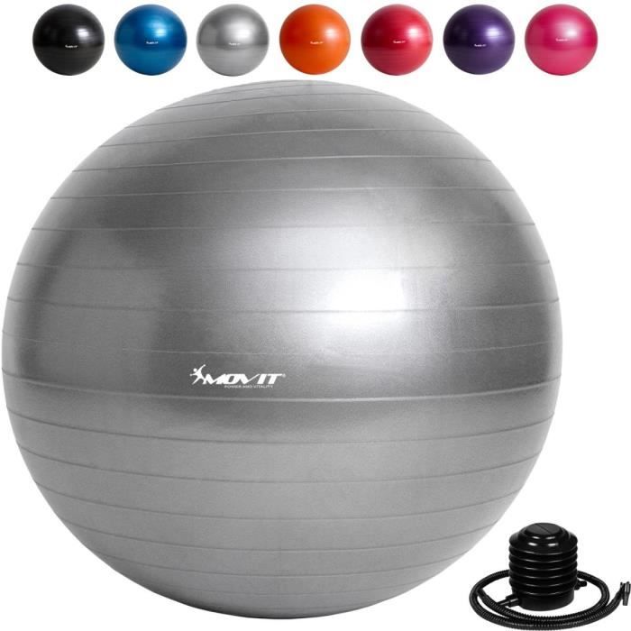 MOVIT Balle de gymnastique grise, 85 cm avec pompe