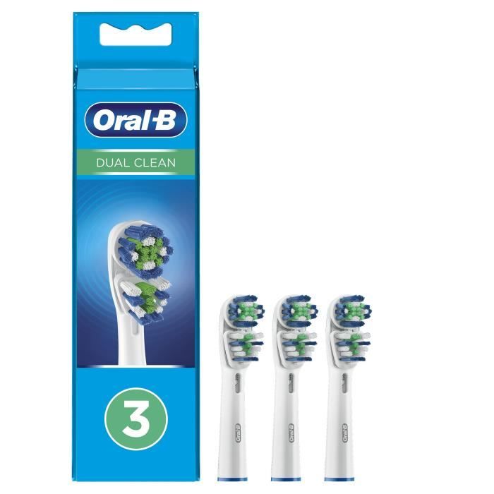 Oral-B Dual Clean Brossettes de Recharge pour Brosse à Dents Électrique Jusqu’à 100 % d’élimination plaque dentaire, Pack de 3