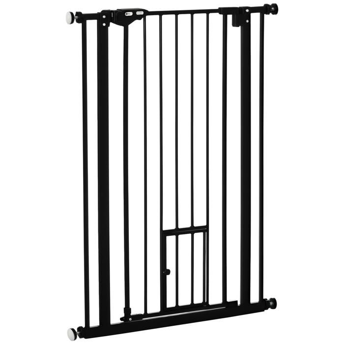 Barrière de sécurité animaux - longueur réglable dim. 74-80 cm - ouverture double sens -sans perçage - acier plastique noir