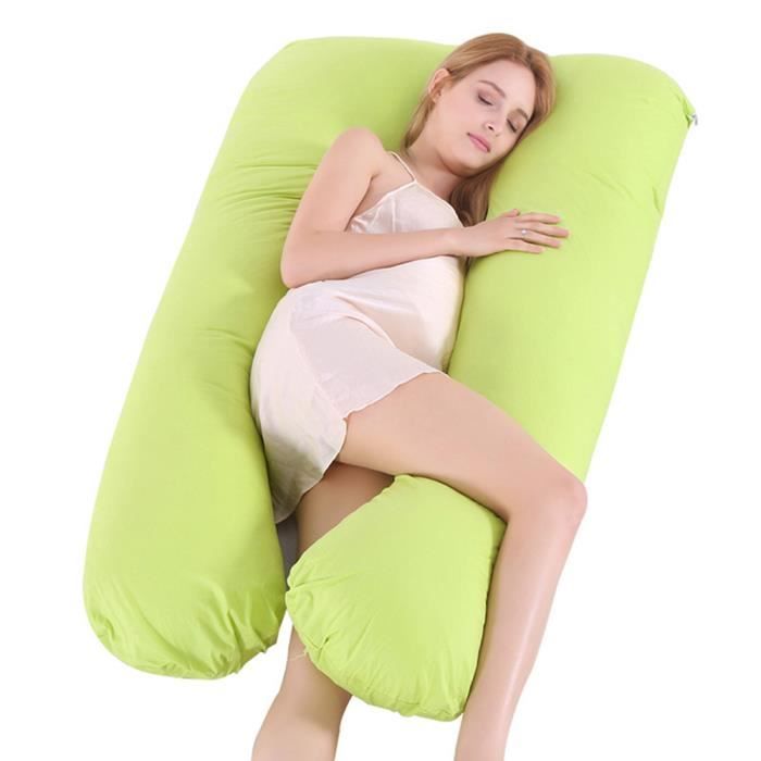 Coussin de Grossesse et Coussin d'allaitement - en Coton - Oreiller de Maternité Multifonctionn en Forme de U - 70 * 130cm - VERT