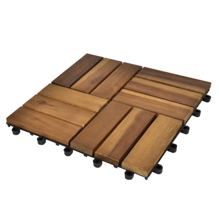 10pcs Tuile de plancher en Bois d'acacia massif Carreaux de sol de haute qualité pour chemin de jardin terrasse balcon