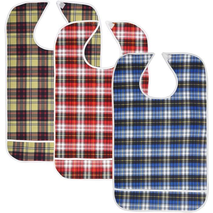Bavoir adulte, WOVTE 3pc Protecteur de Vêtements, Bavoir Imperméables pour Repas avec Prochette