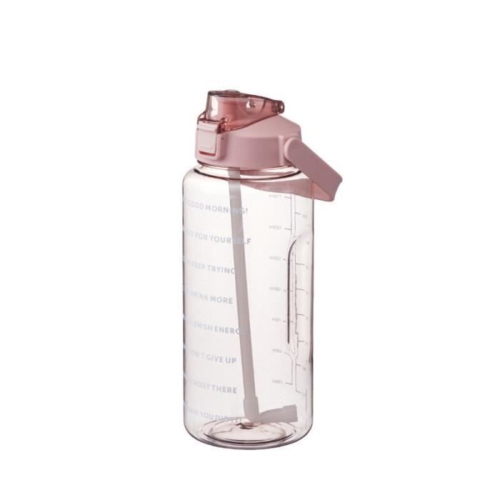 GOURDE,Pink Transparent-2.0L--Bouteille'eau de grande capacité 2 litres avec marqueur de temps, gobelets en plastique pour l'entraîn