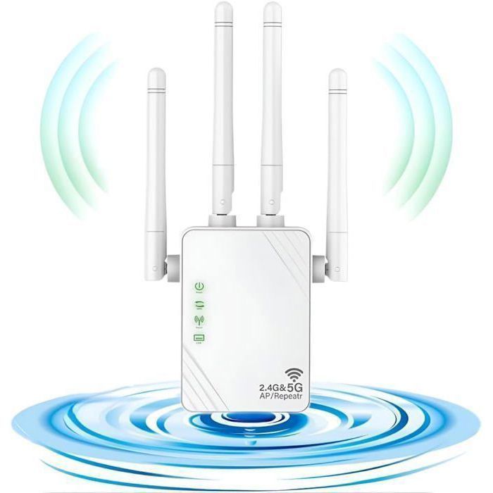 Répéteur WiFi Double Bande 1200 Mbps - Amplifie Le Signal Jusqu'à 300 M², 2 Ports LAN