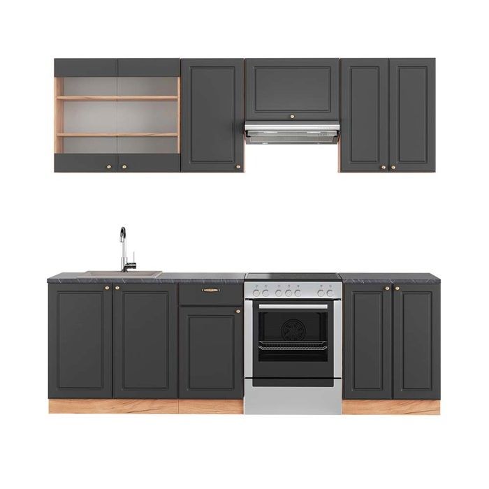 Meuble cuisine Fame-Line Anthracite Haute brillance 60cm avec tiroir, PT Chêne Vicco | Anthracite Haute brillance | Armoire basse 60 cm, PT en chêne | 406673151866103