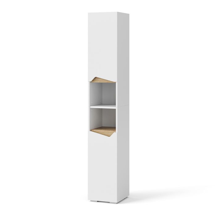 Meuble salle de bain Marelle 30x180cm avec portes et compartiments ouverts Blanc/Chêne Artisan Vicco 40826