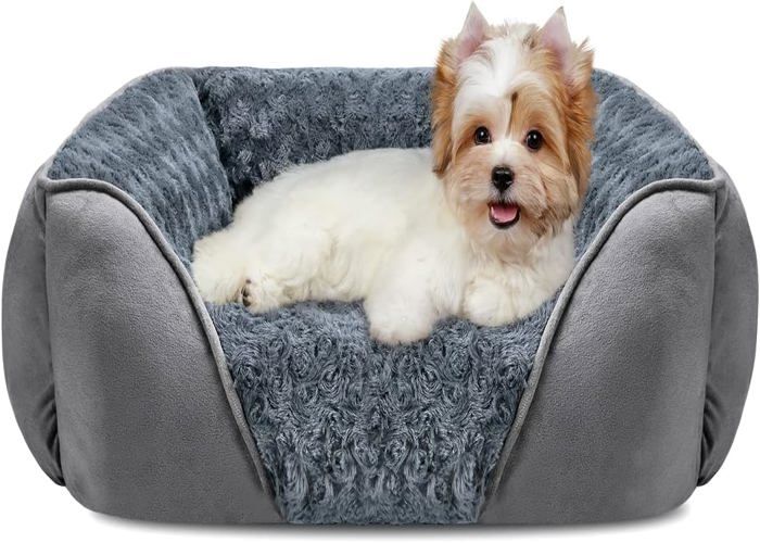 Panier Chien Petit Chien Panier pour Chien Lavable Pelucheux Anti-anxiété Doux Confort Velours de Rose Antidérapant 51x48x15cm