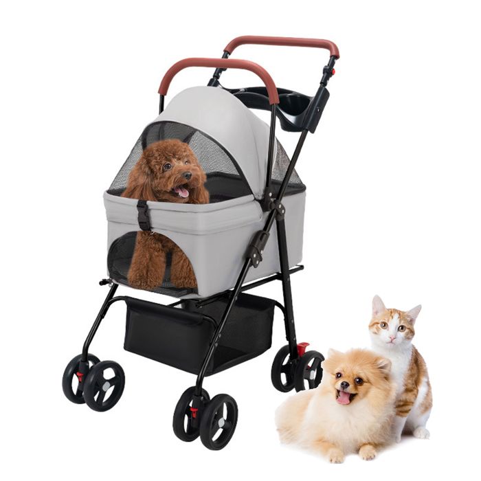 Meilleurs prix pour Poussette pliable pour Chien et Chat - 4 roues Pneus Rotatifs à 360° - Fenêtres en Maille Panier amovible