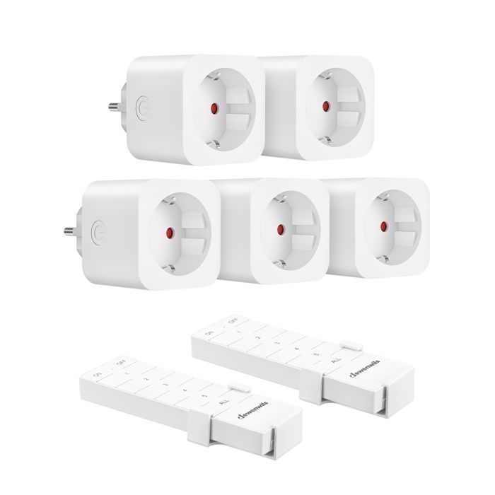 DEWENWILS Prise Télécommandée Programmable - Lot de 5 Prises connectées avec 2 Télécommandes - 16A/3680W - Prise EU Type E/F