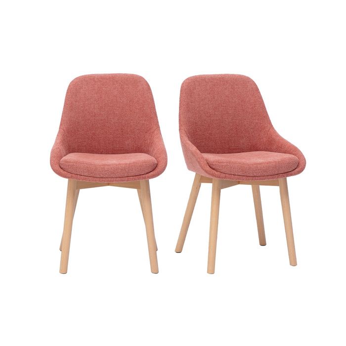 Miliboo - Chaises scandinaves en tissu effet velours texturé terracotta et bois clair massif (lot de 2) HOLO