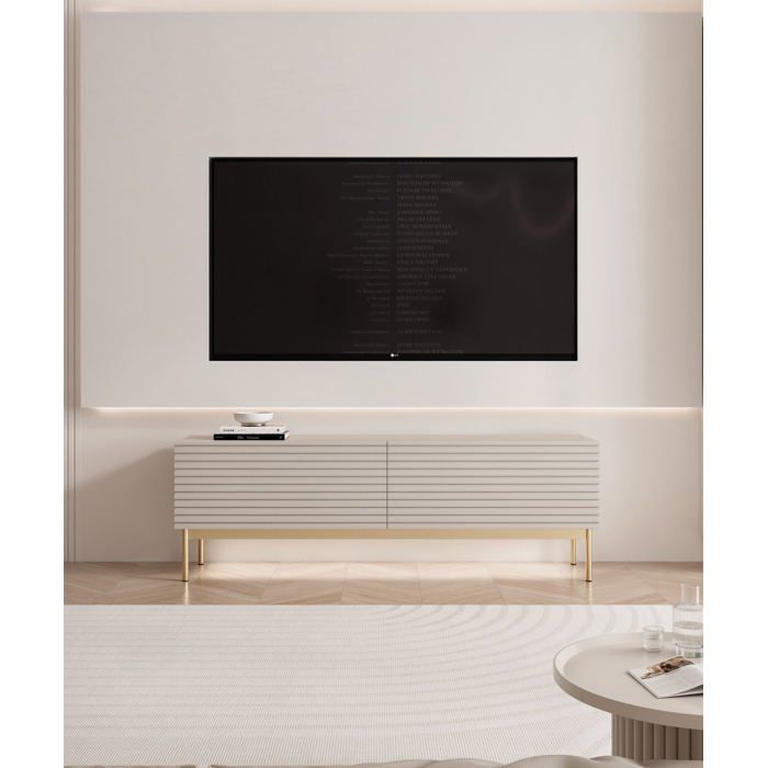 Meuble TV à 2 portes avec LED – LINEARIS – 139 cm – gris cachemire