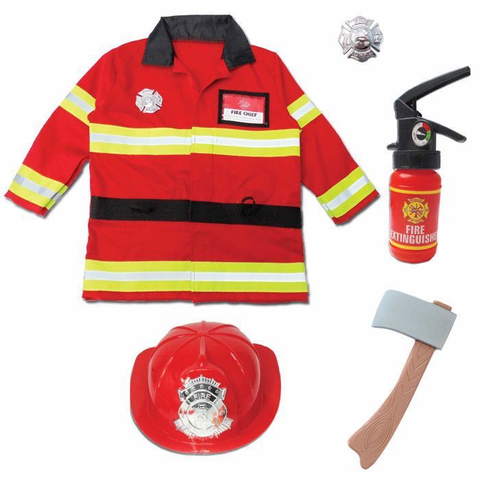 Déguisement Pompier Complet – Extincteur, Casque, Hache – Costume Rôle Pour Enfant 3-9 Ans – Halloween/Carnaval