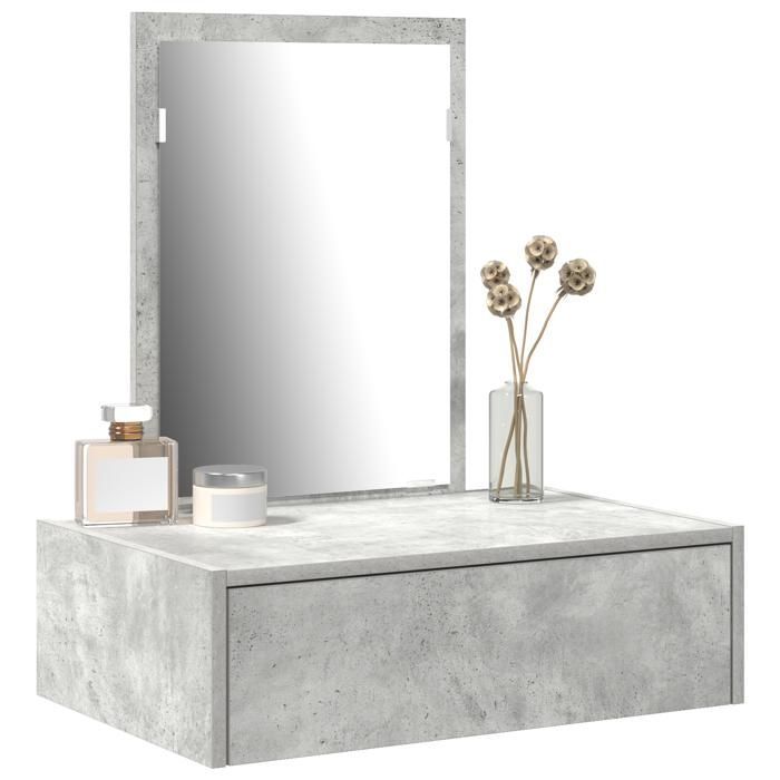 Table de maquillage murale - vidaxl - Grand tiroir - Gris béton - 60x40x70 cm - Bois dingénierie - Contemporain