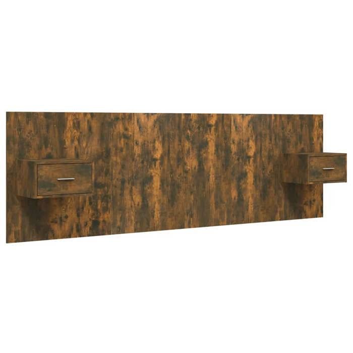 Tête de lit avec armoires - VIDAXL - Chêne fumé - Bois dingénierie - 160x1 5x80 cm - Tables de chevet flottantes Tête de lit avec armoires - VIDAXL - Chêne fumé - Bois dingénierie - 160x1 5x80 cm - Tables de chevet flottantes