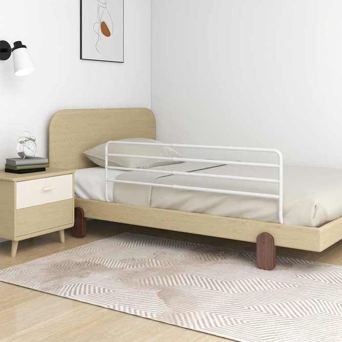 Barrière de sécurité de lit denfant - vidaXL - Blanc - Fer - Largeur réglable 76-137 cm - Hauteur 55 cm