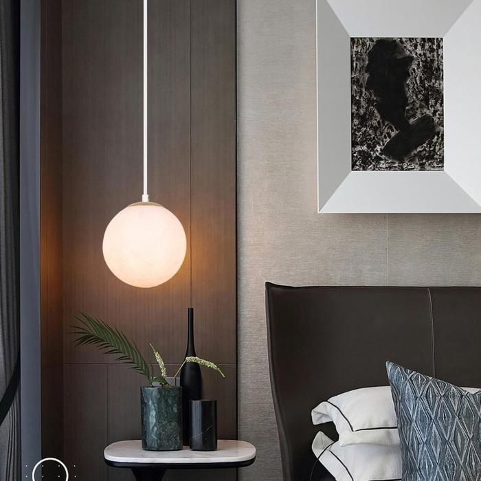 WOTTES 1 x Suspension Contemporain Lustre Lune Blanc Ø20CM E27 Luminaire Style Moderne éclairage Blanc chaud Pour Chambre