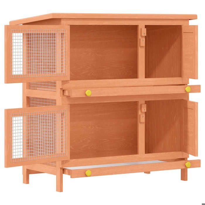Clapier dextérieur pour petits animaux - WIENS - 4 portes - 90x45x89 cm - Bois de sapin massif - Treillis métallique
