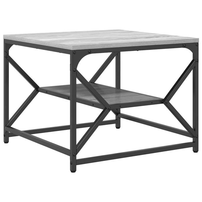 Table basse moderne - vidaXL - Gris Sonoma - 51x50x40 cm - Bois dingénierie et acier - Rectangulaire - Avec étagère