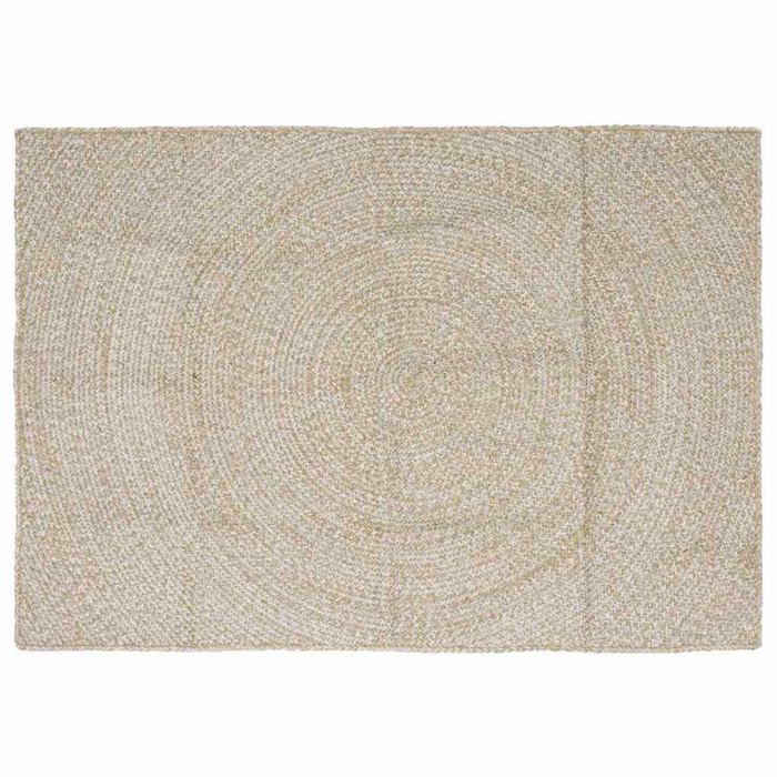 Tapis en jute moderne - vidaXL - Naturel et Blanc - 120x170 cm - Carré - Lavable en machine - Usage intérieur