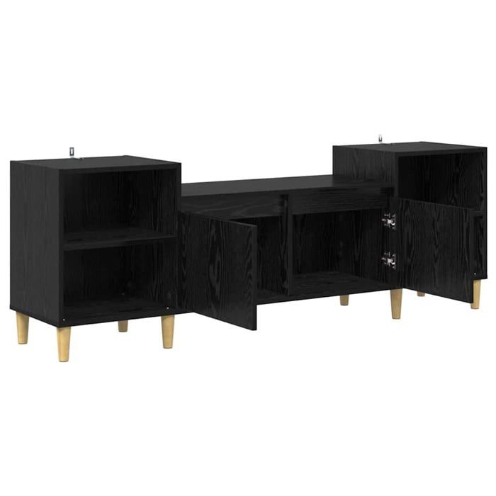 Meuble TV rustique - vidaXL - Chêne Noir - Bois dingénierie - 160x35x55 cm - 2 portes - 2 étagères