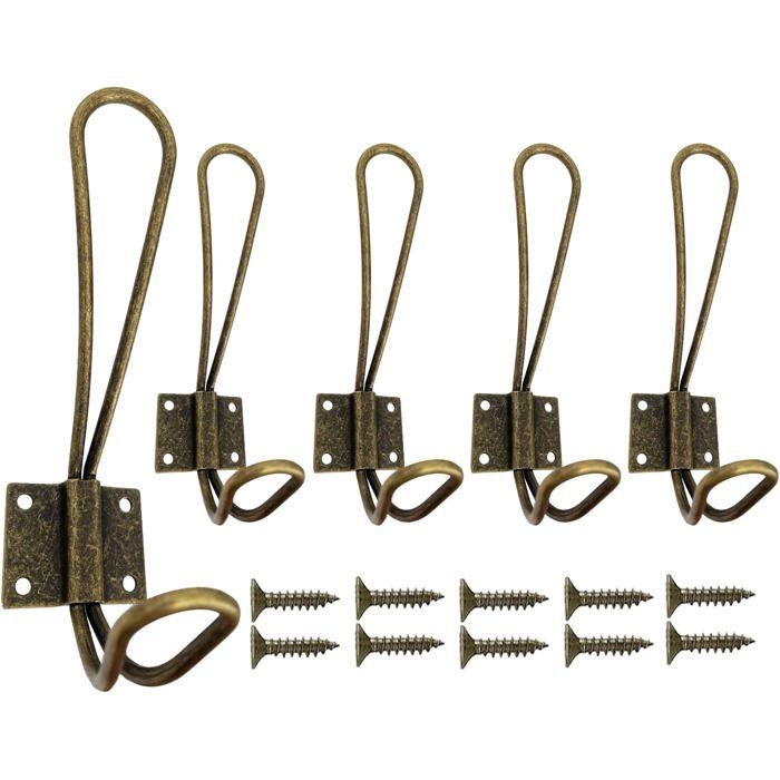 5 pcs patères murales doubles en bronze métal lourd pour vêtements serviettes ou sacs Label