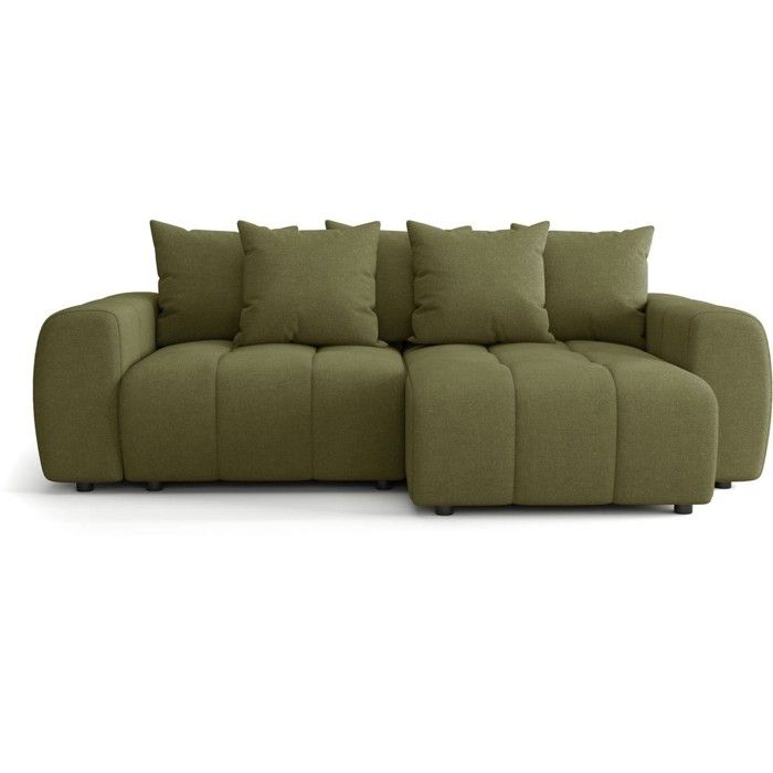 Canapé dangle convertible réversible 4 places avec coffre en tissu chenille vert olive - Rivoli