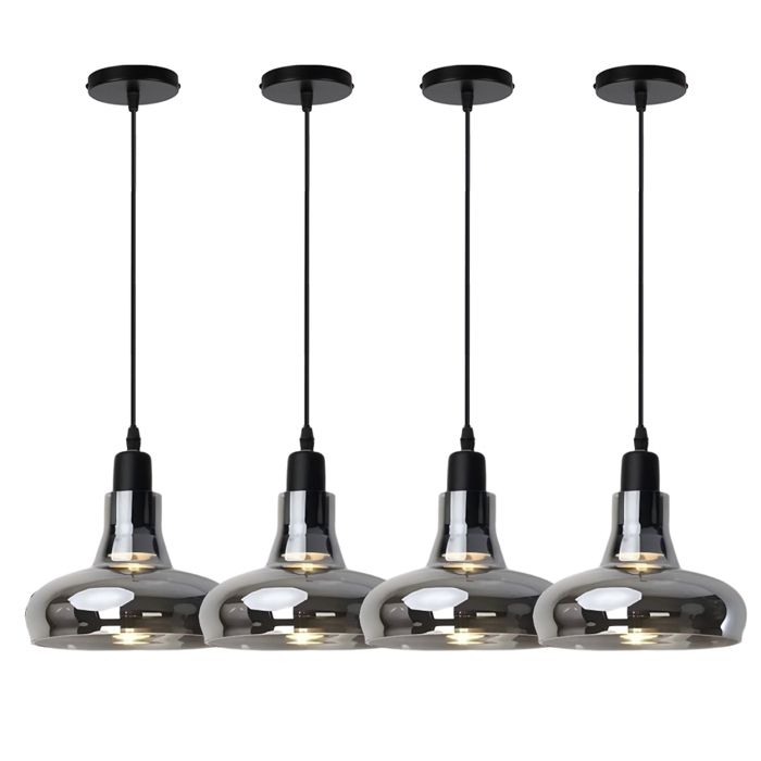 iDEGU Lot de 4 Lampe Suspendue Noir Moderne LED Lustre Industriel Vintage en Verre pour Salle à Manger Cuisine île Restaurant Bar