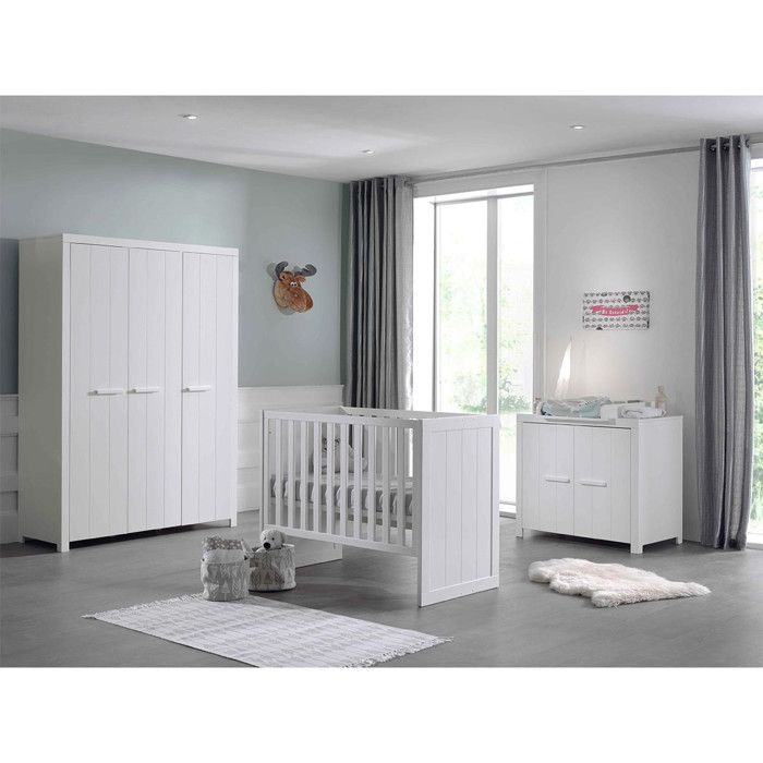 Ensemble de chambre de bébé Erik - Armoire à trois portes commode table à langer et lit bébé - MDF/blanc Ensemble de chambre de bébé Erik - Armoire à trois portes commode table à langer et lit bébé - MDF/blanc